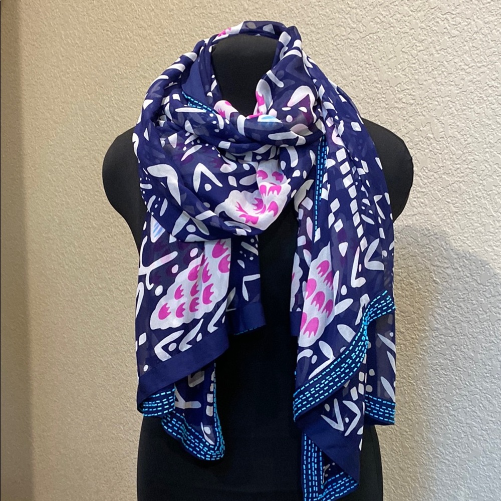 Diane Von Furstenberg Blue and Pink Floral Scarf